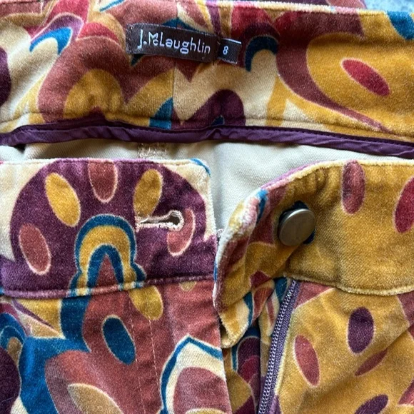 J McLaughlin Women Felicity Velvet Retro Multicolored Printed Pants Size 8 - Picture 6 of 8